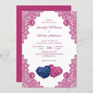 Invitation Mariage de dentelle bleu et rose de la marine russ