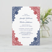 Invitation Mariage de dentelle bleu et rouge de la marine rus (Debout devant)