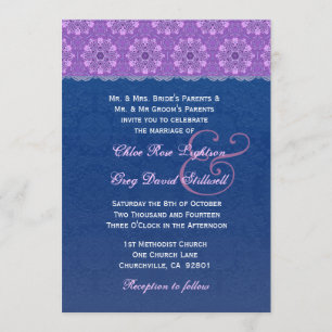 Invitation Mariage de dentelle bleu et violet de la Marine F3