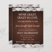 Invitation Mariage de dentelle Brown et blanc rustique (Devant / Derrière)