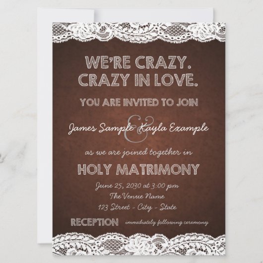Invitation Mariage de dentelle Brown et blanc rustique (Devant)