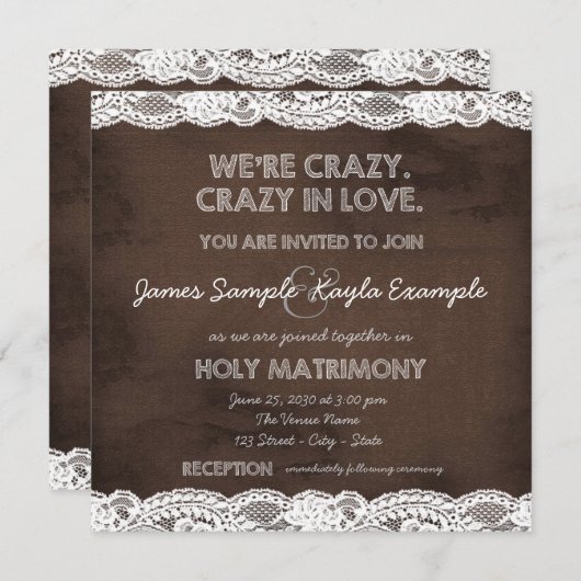 Invitation Mariage de dentelle Brown et blanc rustique (Devant / Derrière)