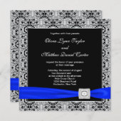 Invitation Mariage de dentelle d'argent noir Royal Blue (Devant / Derrière)