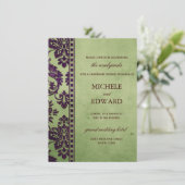 Invitation Mariage de dentelle d'aubergine et d'olive Damas B (Debout devant)
