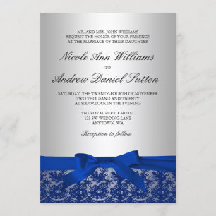 Invitation Mariage de dentelle de bleu marine et d'argent