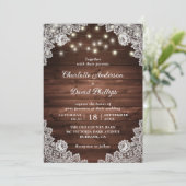 Invitation Mariage de dentelle de bois rustique (Debout devant)