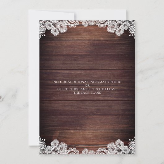 Invitation Mariage de dentelle de bois rustique (Dos)