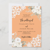 Invitation Mariage de dentelle de roses blanches (Devant)