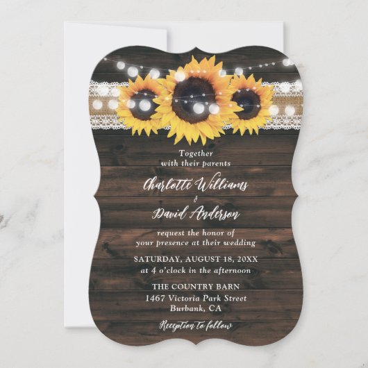 Invitation Mariage de dentelle de tournesol rustique (Devant)