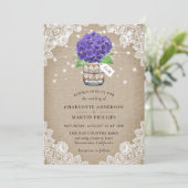 Invitation Mariage de dentelle d'Hydrangea Burlap violet rust (Debout devant)