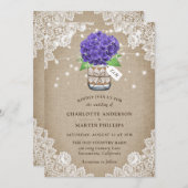 Invitation Mariage de dentelle d'Hydrangea Burlap violet rust (Devant / Derrière)