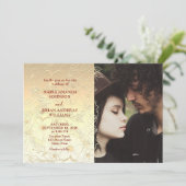 Invitation Mariage de dentelle d'or Floral (Debout devant)