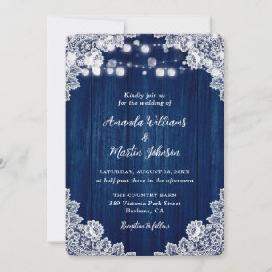 Invitation Mariage de dentelle en bois bleu de la marine russ