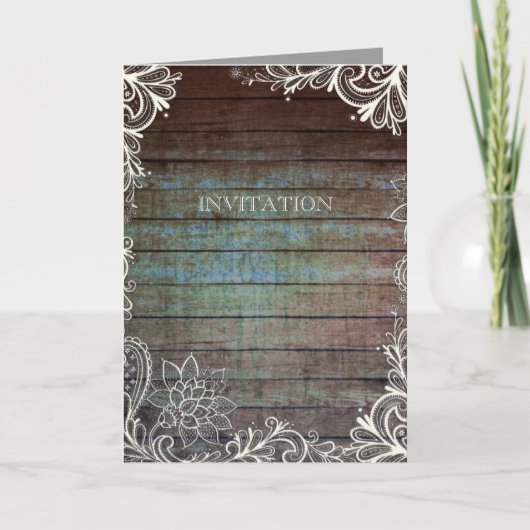 Invitation mariage de dentelle en bois de barnwood rustique m (Devant)