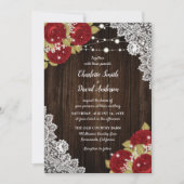 Invitation Mariage de dentelle en bois rouge rustique (Devant)