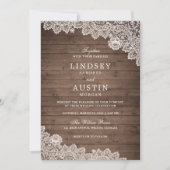 Invitation Mariage de dentelle en bois rustique (Devant)