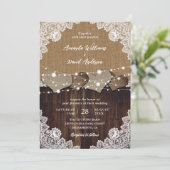 Invitation Mariage de dentelle en bois rustique (Debout devant)