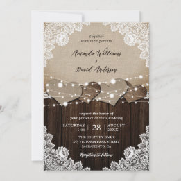 Invitation Mariage de dentelle en bois rustique
