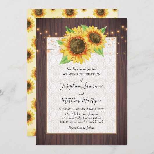 Invitation Mariage de dentelle en bois rustique (Devant / Derrière)