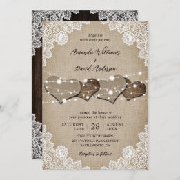 Invitation Mariage de dentelle en bois rustique