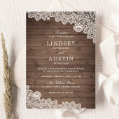 Invitation Mariage de dentelle en bois rustique