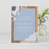 Invitation Mariage de dentelle en bois rustique bleu foncé (Debout devant)