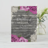 Invitation Mariage de dentelle en bois rustique Fuchsia rose (Debout devant)