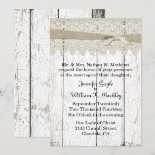 Invitation Mariage de dentelle et bois blanchi blanc de Shabb