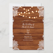Invitation Mariage de dentelle et de cordes en bois rustique (Devant)