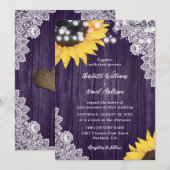 Invitation Mariage de dentelle fleurie de tournesol violet (Devant / Derrière)