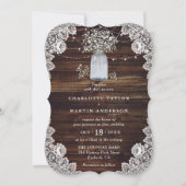 Invitation Mariage de dentelle fleurie en bois de jarre pour (Devant)