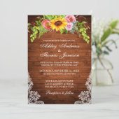 Invitation Mariage de dentelle fleurie en bois rustique (Debout devant)