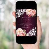 Invitation Mariage de dentelle fleurie rose de Bourgogne