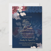 Invitation Mariage de dentelle florale bleu Bourgogne moderne (Devant)