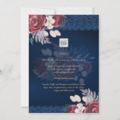 Invitation Mariage de dentelle florale bleu Bourgogne moderne (Dos)