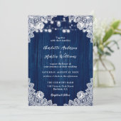 Invitation Mariage de dentelle florale bleu marine (Debout devant)