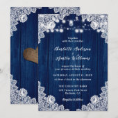 Invitation Mariage de dentelle florale bleu marine (Devant / Derrière)
