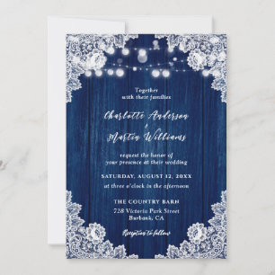 Invitation Mariage de dentelle florale bleu marine