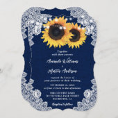 Invitation Mariage de dentelle florale de la Marine (Devant / Derrière)