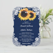 Invitation Mariage de dentelle florale de la Marine (Debout devant)