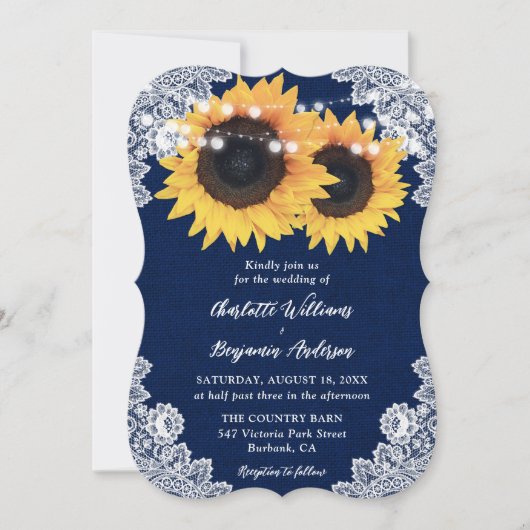 Invitation Mariage de dentelle florale de la Marine (Devant)