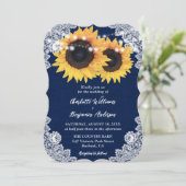 Invitation Mariage de dentelle florale de la Marine (Debout devant)