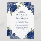 Invitation Mariage de dentelle florale de la Marine Blue Hydr (Devant / Derrière)