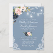 Invitation Mariage de dentelle florale rose-bleu foncé (Devant)