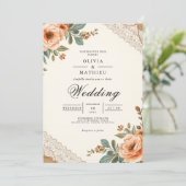 Invitation Mariage de dentelle florale rustique (Debout devant)