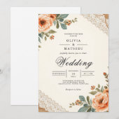 Invitation Mariage de dentelle florale rustique (Devant / Derrière)