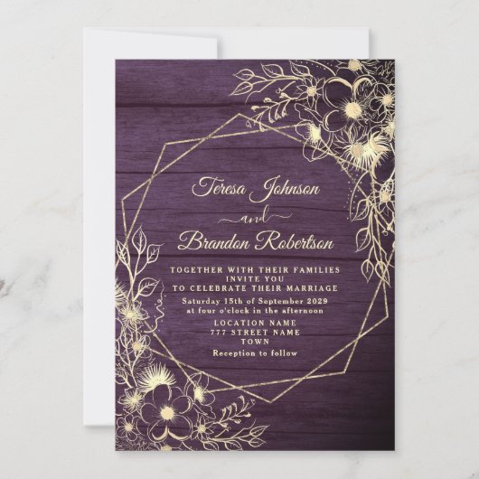 Invitation Mariage de dentelle florale violet rustique (Devant)