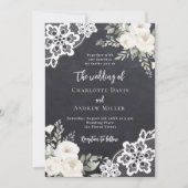 Invitation Mariage de dentelle gris-blanc (Devant)