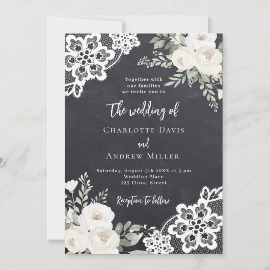 Invitation Mariage de dentelle gris-blanc (Devant)