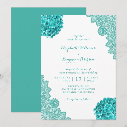Invitation Mariage de dentelle Hydrangea Russe Personnalisé (Devant / Derrière)